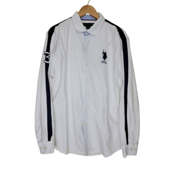 US Polo Assn Men's White Long Sleeve Button Shirt - Large - Picture 1 of 6